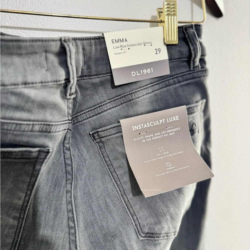 DL1961 Emma Low Rise Instasculpt Skinny Jeans Gray Charcoal Denim Pants - Picture 7 of 11